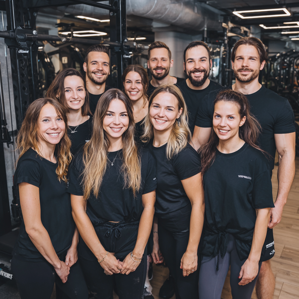 Mosolygós európai fiatal férfi 30 körül edzőteremben, súlyzóval edzés közben, sportos öltözék, motivált arckifejezés